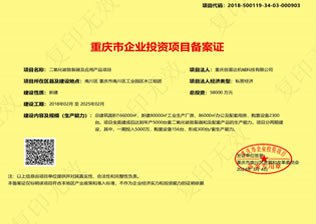Chongqing Enterprise Investment Project Filing Certificate